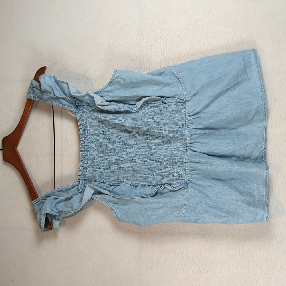 Old Navy Light Blue Ribbed Ruffle Cotton Tank Top XL
